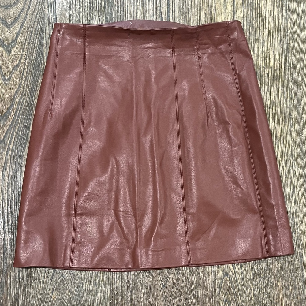 ASTR The Label A-Line Mini Skirt High Waist Faux Leather Zip Back Brown Small